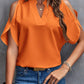 Notched Cold Shoulder Blouse