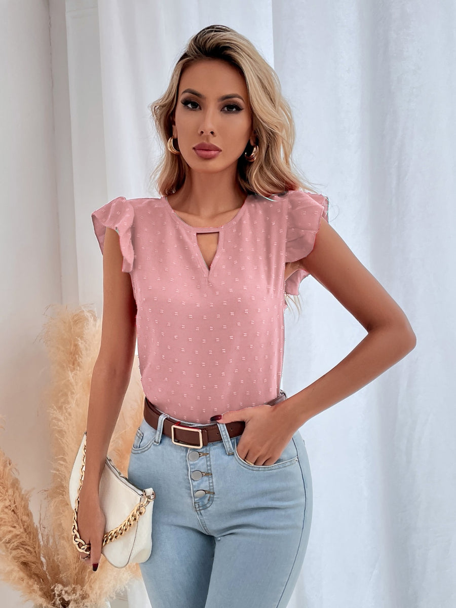 Swiss Dot Cap Sleeve Blouse Blush Pink
