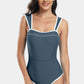 Contrast Trim Wide Strap One-Piece Swimwear