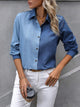 Contrast Collared Neck Long Sleeve Shirt Blue