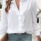 Devine Lace Detail Ruffled Round Neck Long Sleeve Shirt