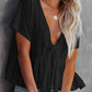 Tied Plunge Short Sleeve Blouse