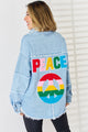 PEACE Raw Hem Dropped Shoulder Denim Top Light