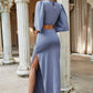 Cutout Split Puff Sleeve Maxi Dress