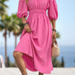 Square Neck Smocked Waist Puff Sleeve Midi Dress