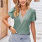 Eyelet V-Neck Petal Sleeve T-Shirt