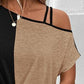 Contrast Asymmetrical Neck Short Sleeve T-Shirt