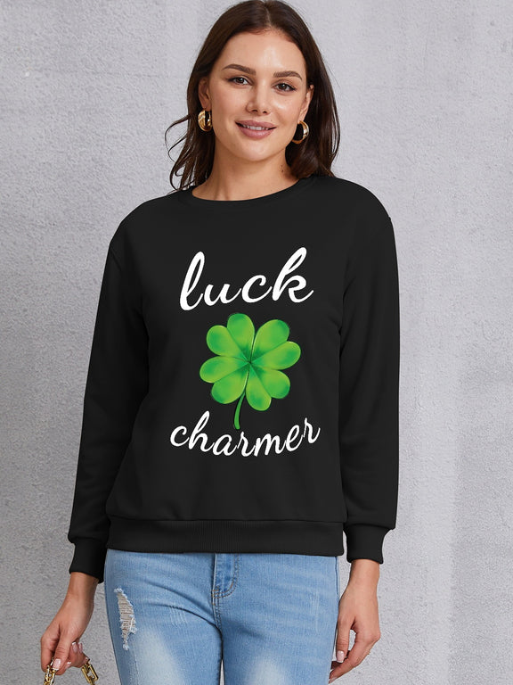 LUCK CHARMER Round Neck Sweatshirt Black