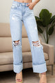 Distressed High Waist Jeans with Pockets Light