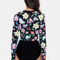 Flower Round Neck Long Sleeve One-Piece Swimwear