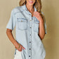 Slit Snap Down Short Sleeve Denim Top