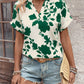 Flower Notched Short Sleeve Blouse