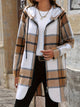 Drawstring Plaid Zip Up Hooded Outerwear Camel