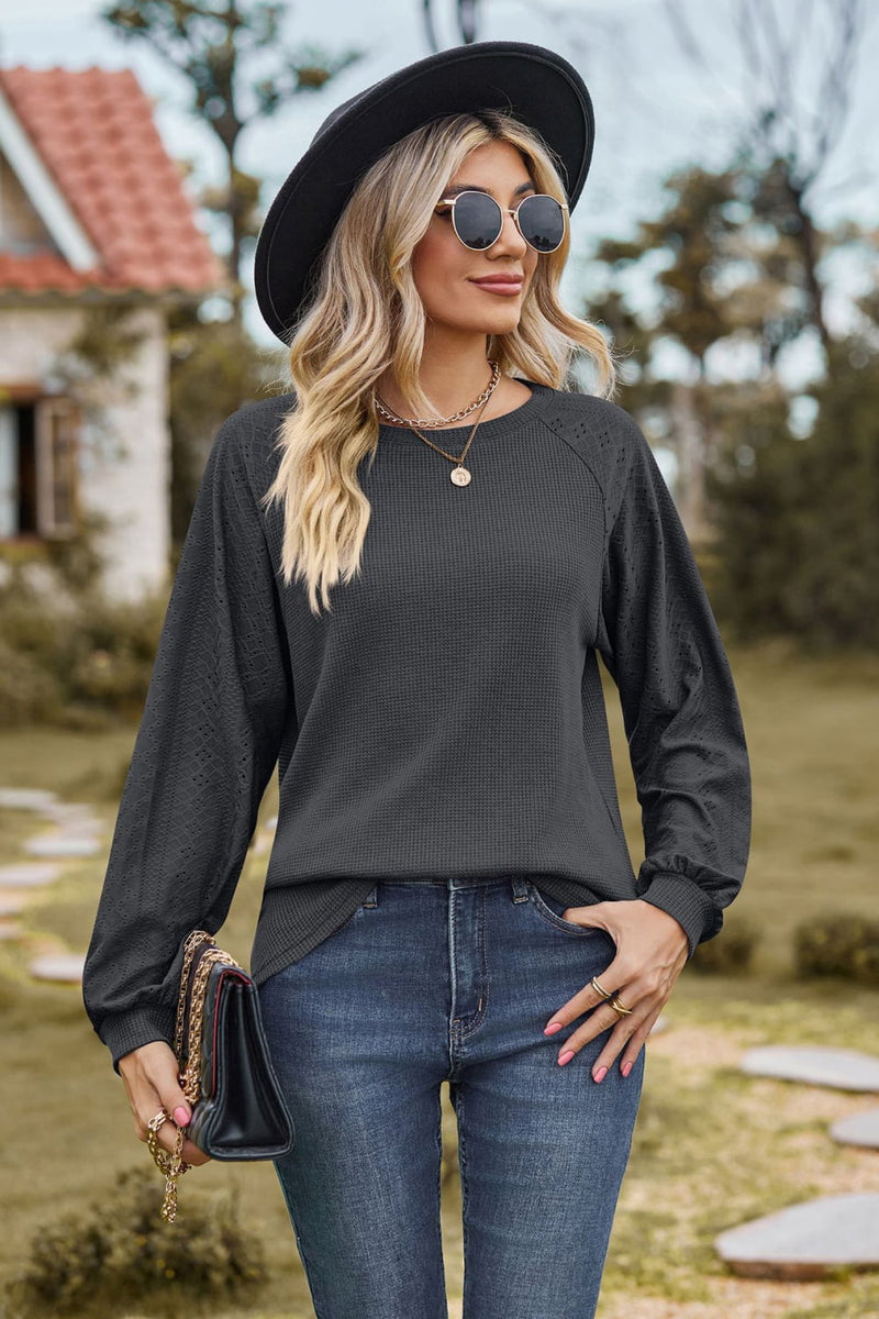Round Neck Raglan Sleeve Sweatshirt Dark Gray
