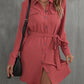 Button Down Belted Long Sleeve Shirt Dress