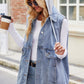 Drawstring Hooded Sleeveless Denim Jacket