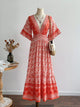 Floral Deep V-Neck Dress Coral