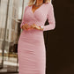 Ruched Surplice Long Sleeve Midi Dress