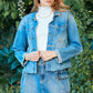 Veveret Button Up Raw Hem Denim Jacket