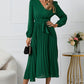 V-Neck Long Sleeve Tie Waist Midi Dress