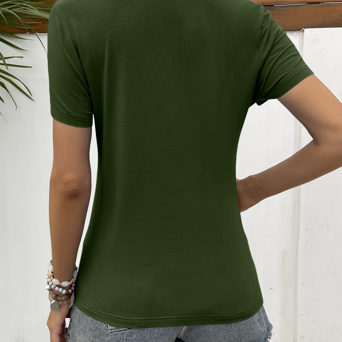Ivy Lane Lace Trim V-Neck Short Sleeve Blouse