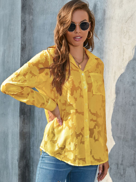 Full Size Collared Neck Long Sleeve Shirt Plus Size