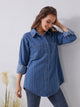 Pocketed Striped Button Up Denim Shirt Medium