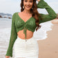 Drawstring Openwork Long Sleeve Cover-Up