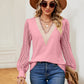 Contrast V-Neck Long Sleeve Blouse