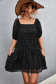 Swiss Dot Square Neck Half Balloon Sleeve Dress Black