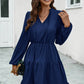 V-Neck Tie Neck Long Sleeve Dress