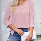 Lovelet Textured Round Neck Three-Quarter Sleeve Blouse