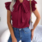 Tie  Neck Cap Sleeve Blouse