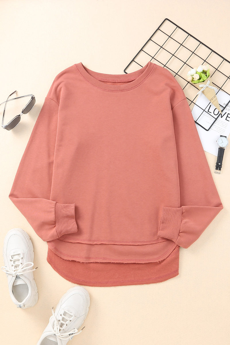 Side Slit Drop Shoulder Sweatshirt Salmon