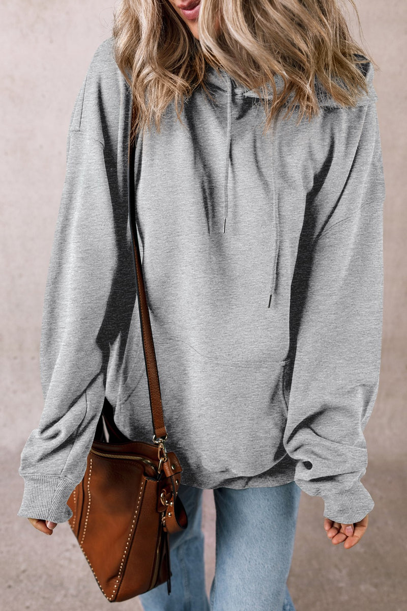 Drawstring Pocketed Long Sleeve Hoodie Gray