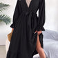 Contrast Belted Flounce Sleeve Dress