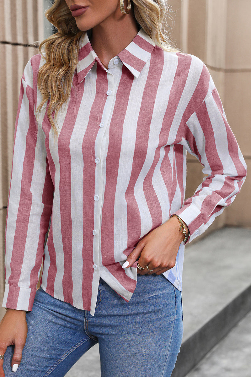 Perfee Striped Long Sleeve Shirt Strawberry
