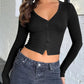 Buttoned V-Neck Long Sleeve T-Shirt