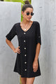Buttoned V-Neck Dress Black