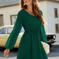 Swiss Dot V-Neck Lantern Sleeve Mini Dress