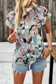 Devine Printed Ruffled Mock Neck Blouse Multicolor