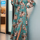 Slit Printed Surplice Long Sleeve Maxi Dress