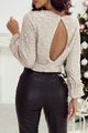 Cutout Sequin Round Neck Long Sleeve Blouse Ivory