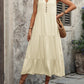 Decorative Button Notched Sleeveless Dress