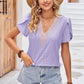 Eyelet V-Neck Petal Sleeve T-Shirt