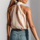 Textured Keyhole Mock Neck Tank