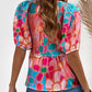 Printed V-Neck Babydoll Blouse