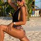 Plunge Color Block Leopard Swimsuit