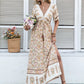 Drawstring Printed Plunge Half Sleeve Dress