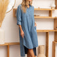 Sew In Love High-Low Button Up Roll-Tab Sleeve Denim Dress